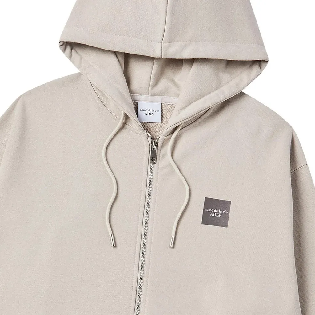 [ADLV] Box Basic Logo Hoodie Zip Up Essential Beige